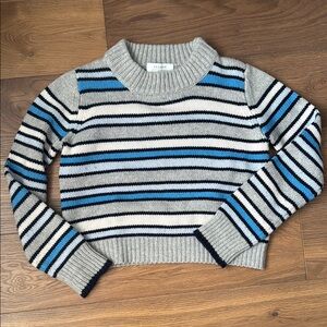 La Ligne Gray and Blue Crew Neck Sweater with Stripes